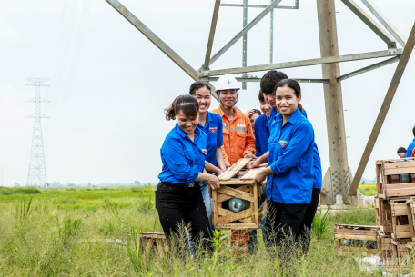 ‘Áo xanh’ đẫm mồ hôi, lội ruộng hỗ trợ thi công đường dây 500kV